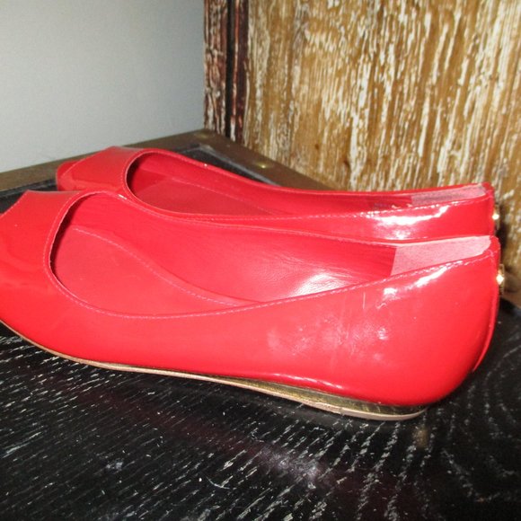 Tory Burch patent leather red peep toe wedge heels - Picture 3 of 5